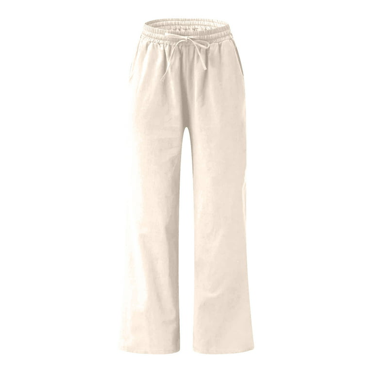 Lightweight Pants for Women Summer Lounge Linen Trousers Loose Wide Leg  Drawstring Elastic Waist Beach Pants 