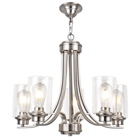 NA 5 Light Clear Glass Shade Modern Chandeliers Brushed Nickel Dining Room Lighting Fixtures Ceiling Hanging Pendant Lighting for Foyer Bedroom Kitchen Living Room