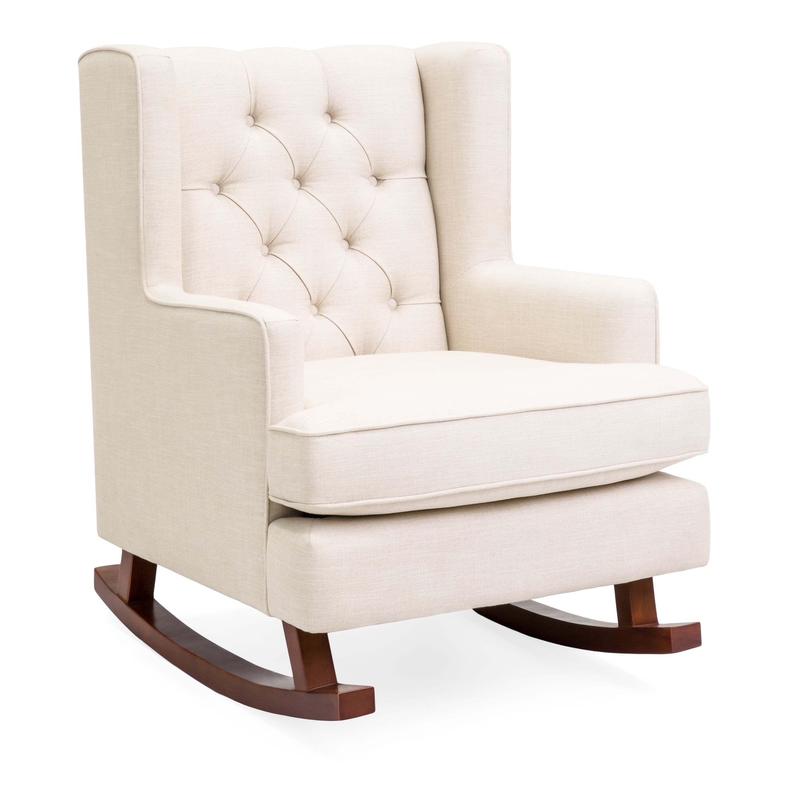 best choice products tufted upholstered wingback rocking accent chair  living room bedroom w wood frame  beige  walmart