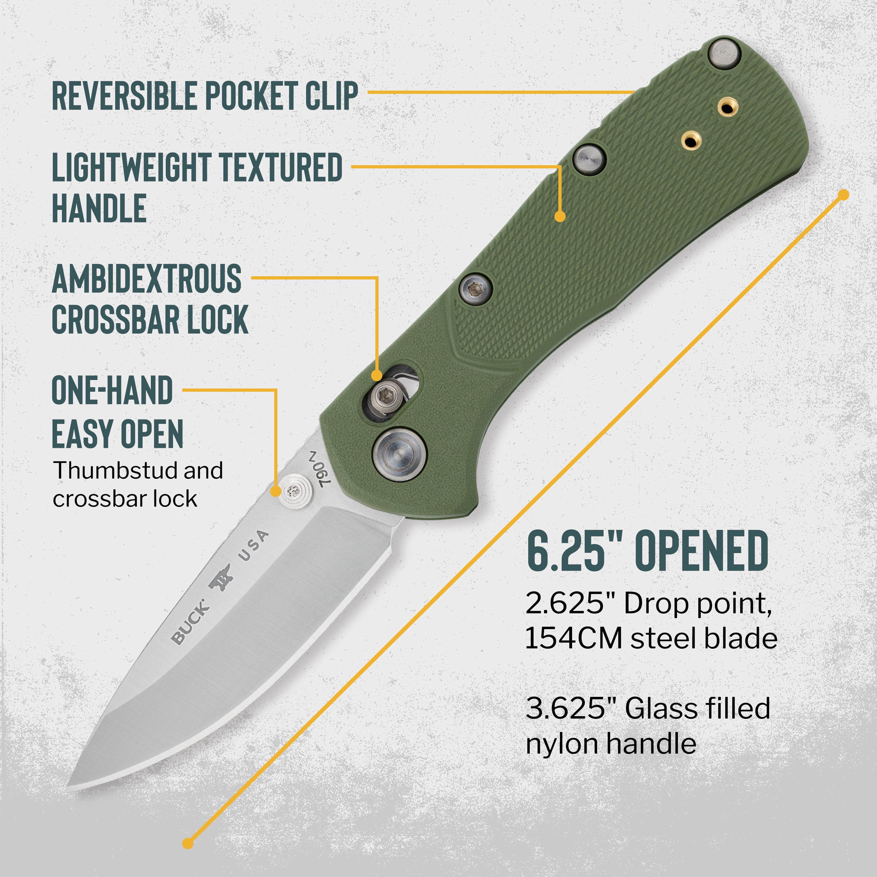 Buck Knives 790 Mini Range Pro Folding Pocket Knife, EDC Knife, 2-5/8” Drop Point Blade, Green, 1.9 oz