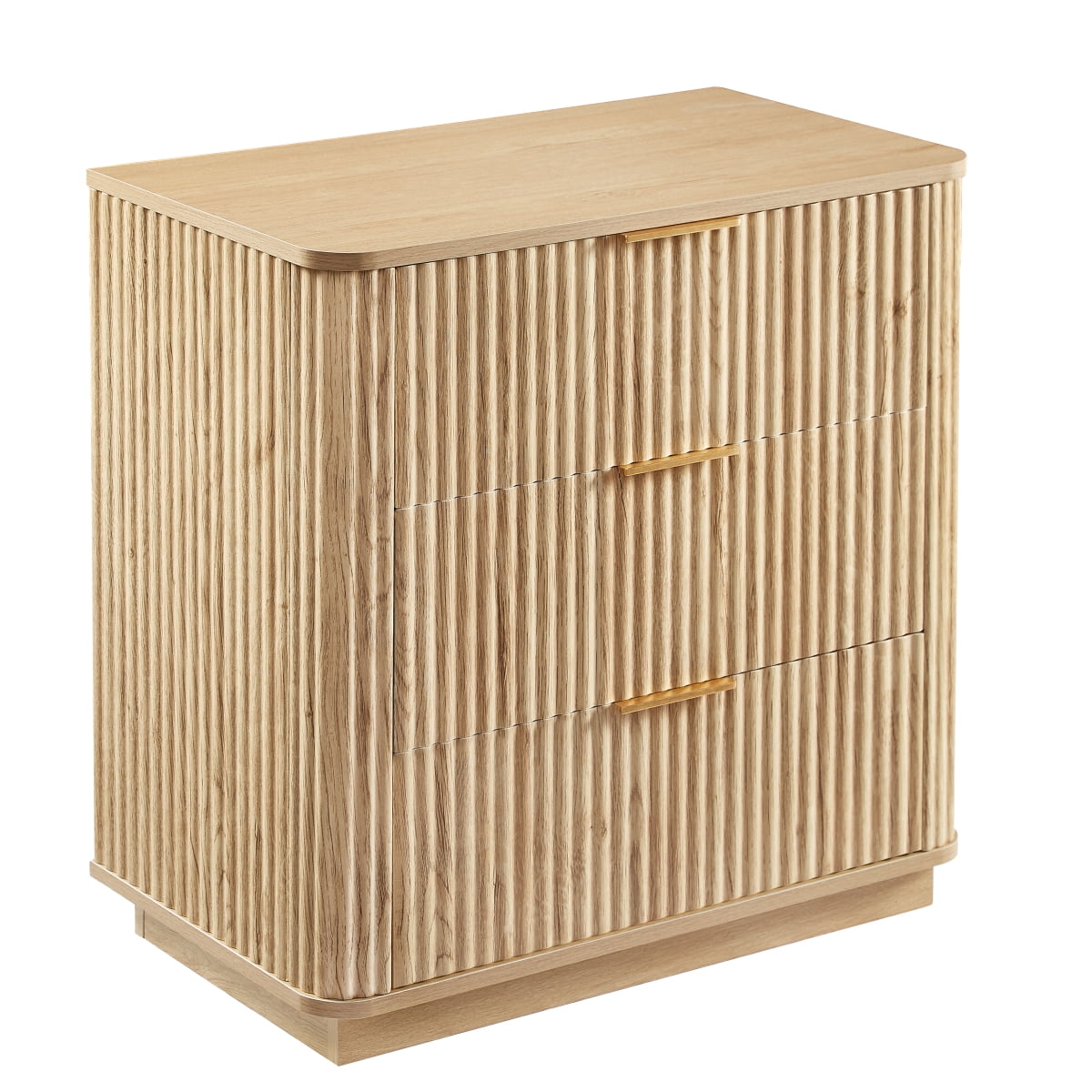GZXS 2-Pack Nightstands in Oak Finish, Contemporary Fluted Wooden Dressers with 3 Drawers, for Bedroom, Hallway, Small Spaces - 27.6"L x 15.75"W x 27.17"H