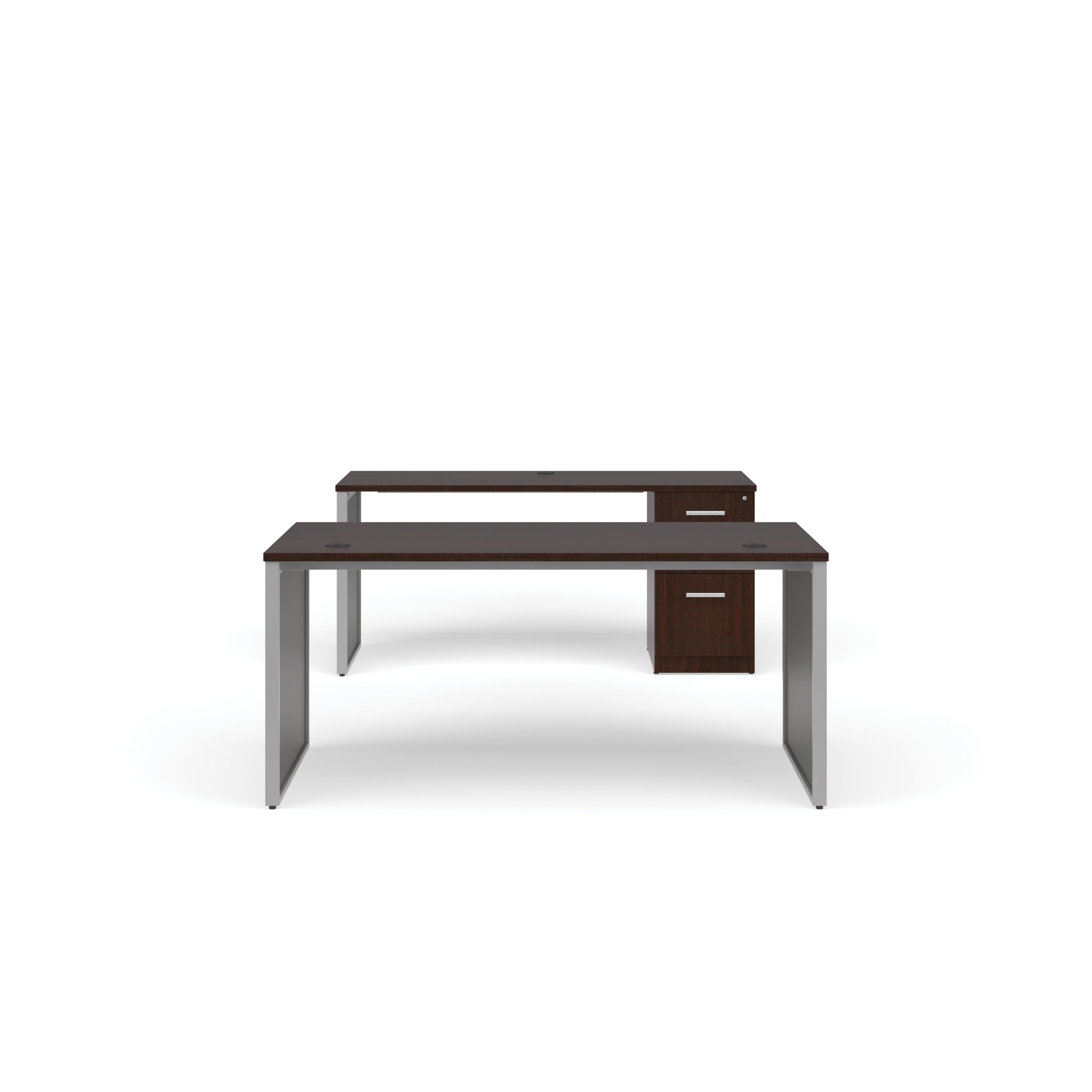 OFM Fulcrum Series Office Furniture Set, 66" Table Desk, 66" Credenza, 3-drawer Filing Cabinet, Leg Panels, in Espresso