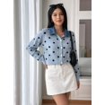thumbnail image 4 of Women's Denim Collar Polka Dot Cropped Button Knit Sweater Jacket Cardigan Light Blue XXL, 4 of 8