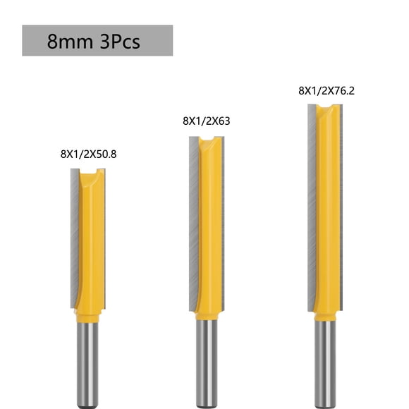 Lavie 3-Piece Woodworking Router Bit Set - 8mm Shank Extended Straight Slotting Knives (50mm, 63mm, 76mm) for Woodworking Machines, Durable Double-Edged Milling Cutters, Non-Imported Long-Lasting