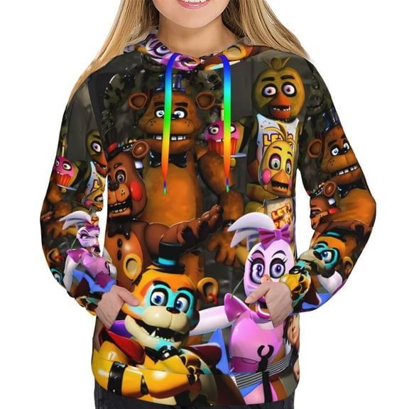 Saiise Five Nights At Freddy'S Women's Hoodies Long Sleeve Sweatshirts Drawstring Pullover Tops with Pocket Casual Loose-Small