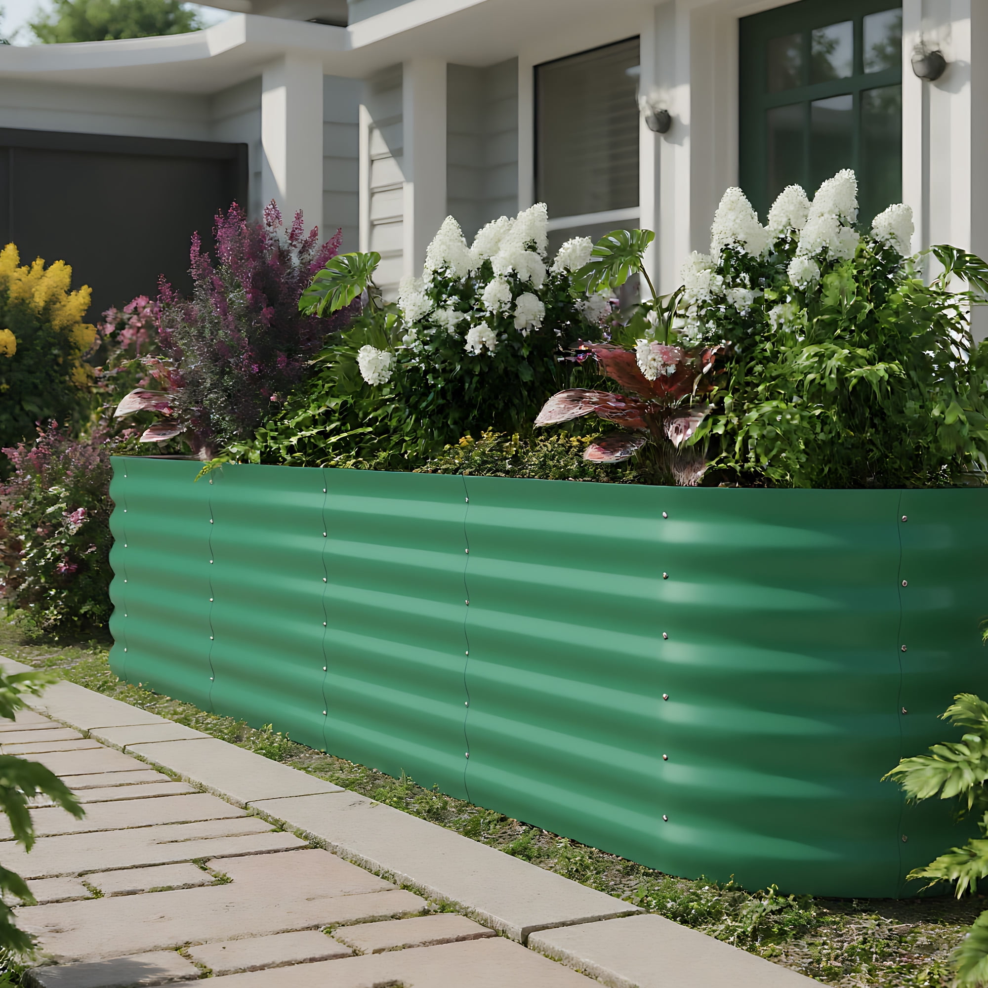 Heavy Duty 8x2x1.5 ft Galvanized Raised Planter Box, 18 Inch Tall Elevated Garden Bed for Backyard, Patio & Balcony, Durable Rustproof Metal Raised Garden Bed for Vegetables, Herbs and Flowers
