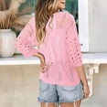 thumbnail image 5 of Womens Summer Tops Hollow Out Beach Crochet Cover Ups Off Shoulder 3/4 Sleeve Pullover Casual Sweater Shirts for Vacation, 5 of 5