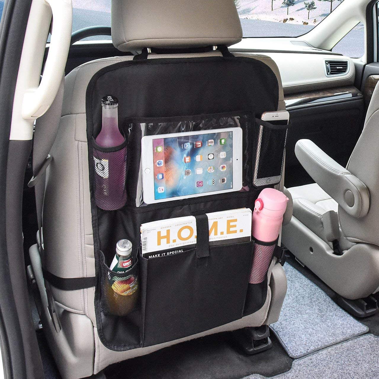 2 Pack Backseat Car Organizer, Kick Mats Car Back Seat Protector Clear  Tablet Holder and Storage Pockets for Kids Toys Book Drinks 