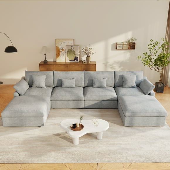 bokifol 156" Oversized U Shape Modular Sectional Sofa with Movable Ottomans,Modern Sectional Sofa for Living Room,Apartment,Office(Grey)