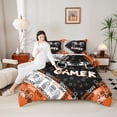 thumbnail image 4 of Homewish Abstract Gamer 2pcs Bedding Comforter Set For Teens Boys Girls,Video Game Twin Comforter Sets,Black Orange Breathable Bedding Set,Lightweight Room Decor,Reversible, 4 of 8