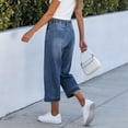 thumbnail image 6 of larppty Capris Jeans for Women Trendy Wide Leg Capri Pants High Waisted Pull On Elastic Waist Summer Stretch Denim Jeans (Dark Blue, M), 6 of 6