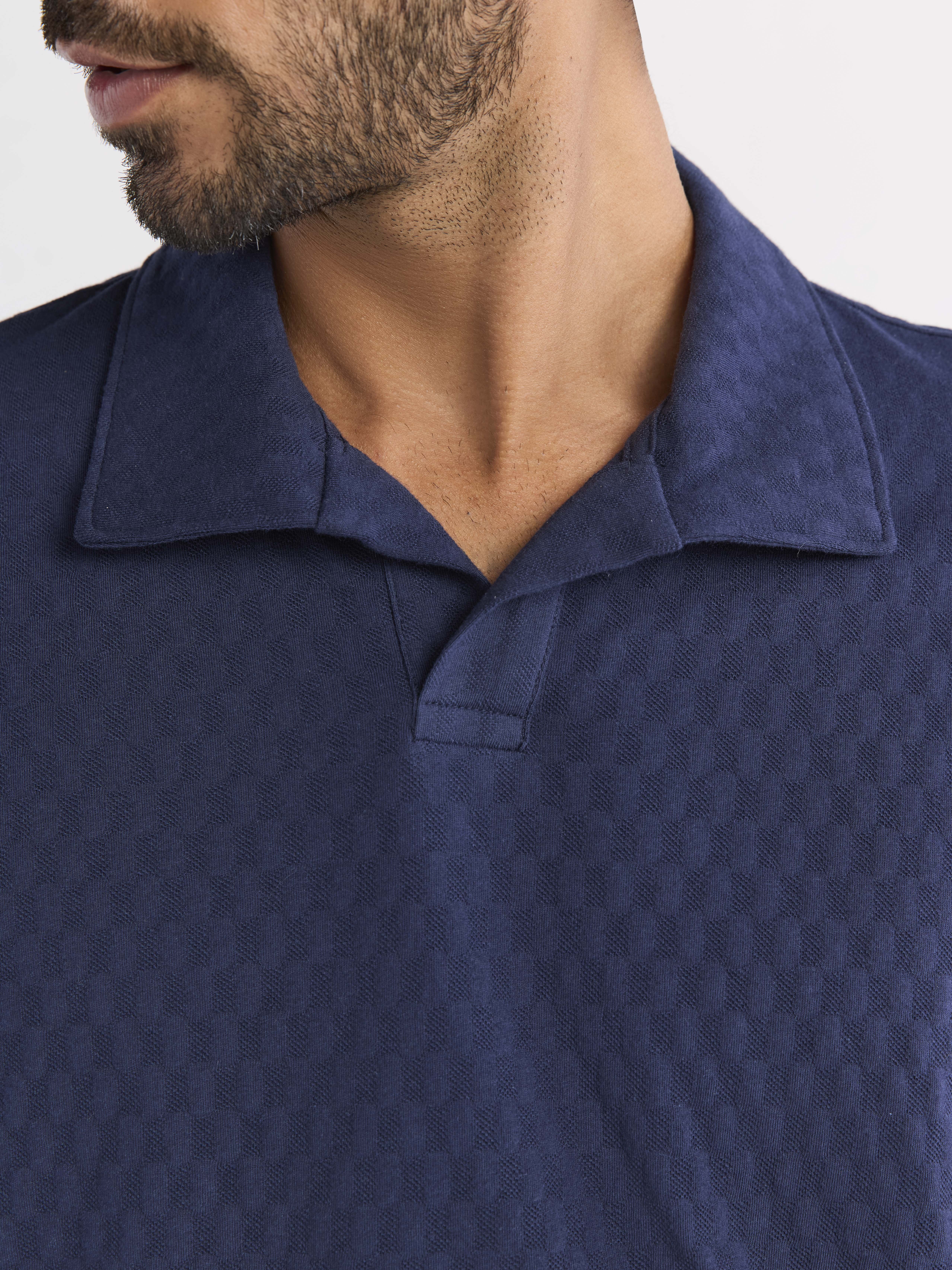 Free Assembly Men's Textured Cotton Johnny Collar Polo Shirt