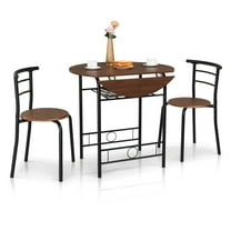 Ktaxon 3 Pieces Dining Table Set Diner Table set with Drop Leaf Roud Table and 2 Chairs for Kitchen Office Brown and Black