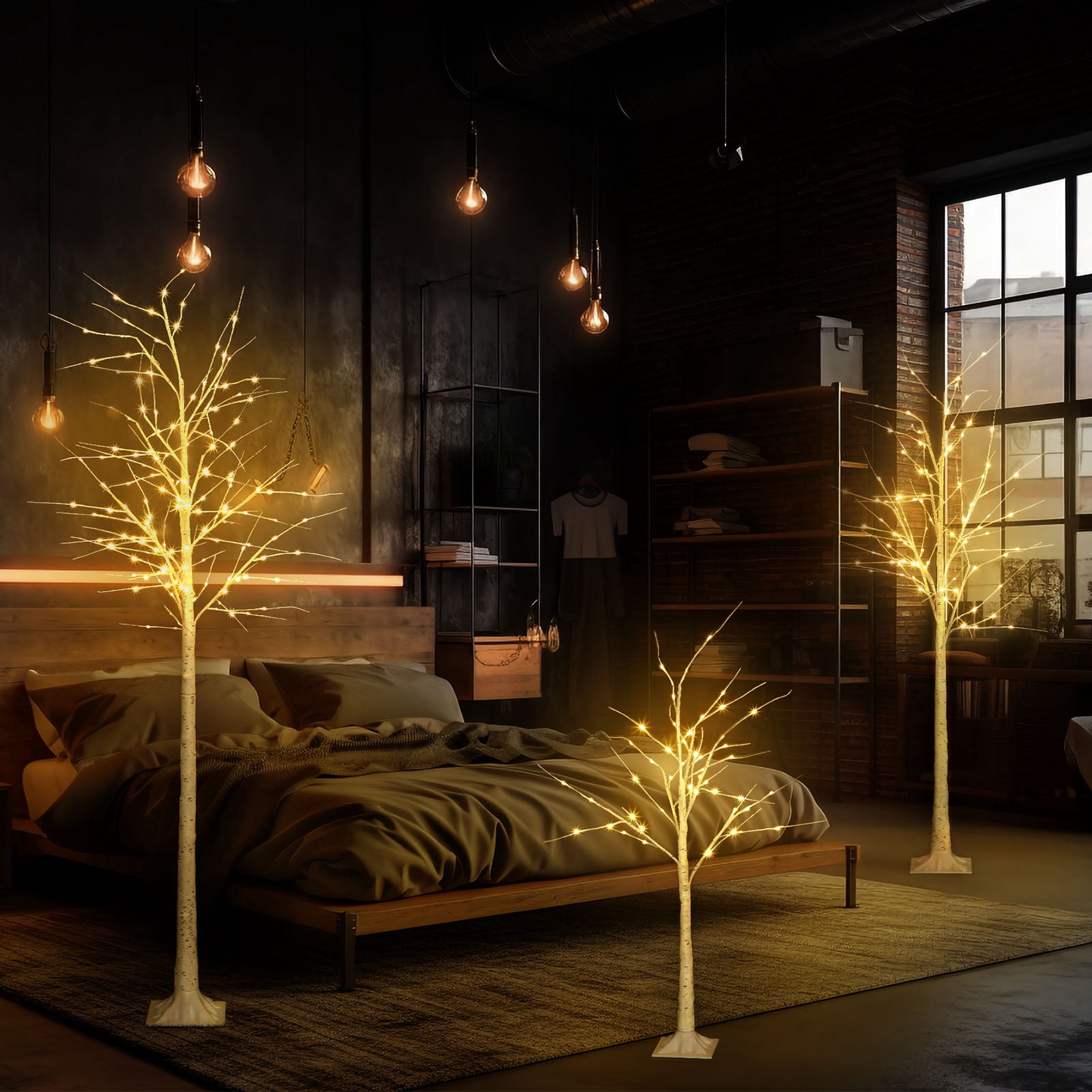 Set of 3 Lighted Birch Tree Artificial Twig Tree Lamp for Christmas (4 ft, 6 ft, 8 ft)