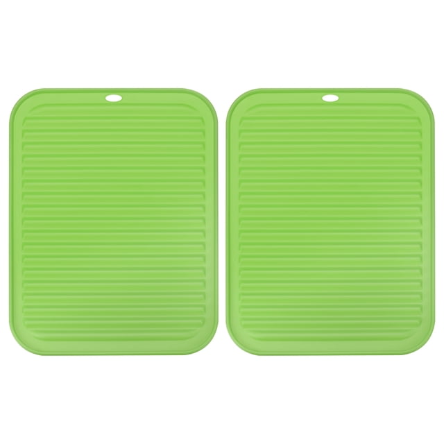 Unique Bargains Silicone Dish Drying Mat Set, 2 Pcs 12' x 9' Under Sink Drain Pad Suitable for Kitchen Counter, Drawer - Green