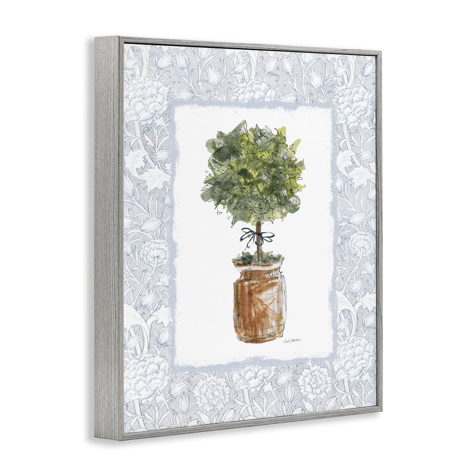 Stupell Industries Potted Topiary with Ribbon Gray Framed Giclee Art, design by Carol Robinson