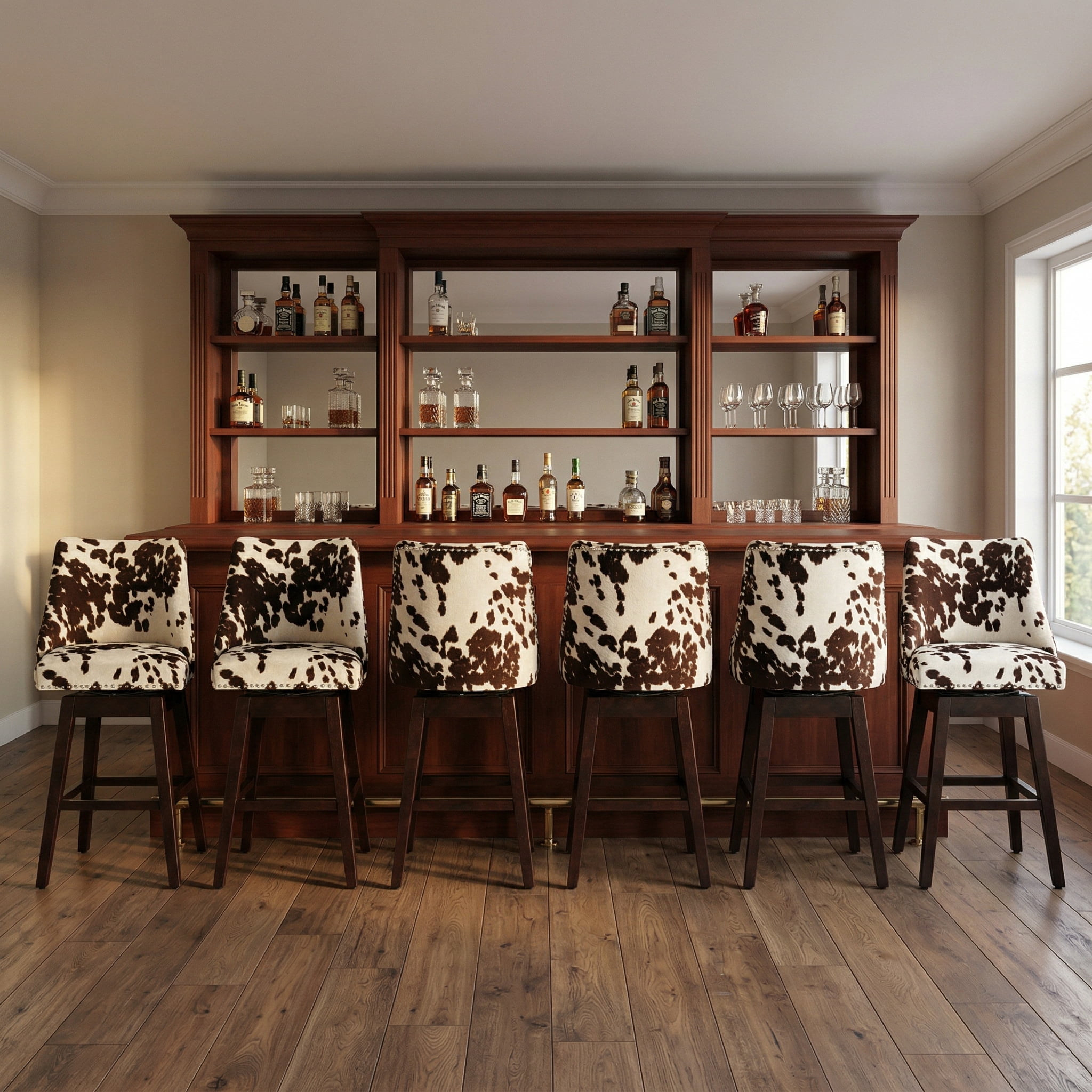 Guyou 27.5"Counter Height Bar Stools Set of 2, Nailhead Trim Velvet Barstools with Back and Wood Legs, 360°Swivel Upholstered Stool Chairs for Kitchen Island Breakfast Bar Restaurant, Cow
