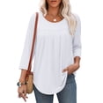 thumbnail image 5 of Ronuti 3/4 Length Sleeve Womens Tops Crew Neck Pleated Blouses For Women Dressy Casual Tunic Shirts, 5 of 7