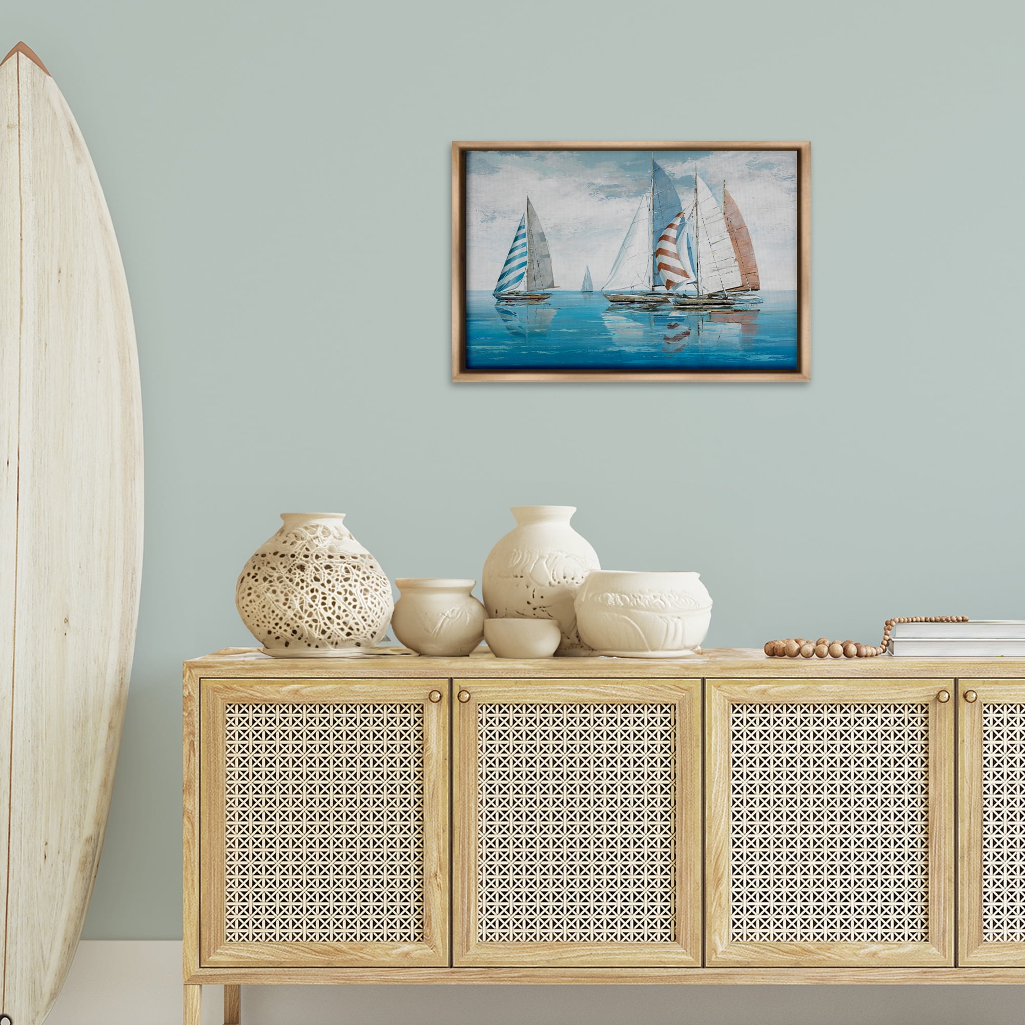 Stupell Industries Maritime Ocean Yachts Nautical & Beach Painting Brown Floater Framed Canvas Art Print Wall Art, 25 x 17