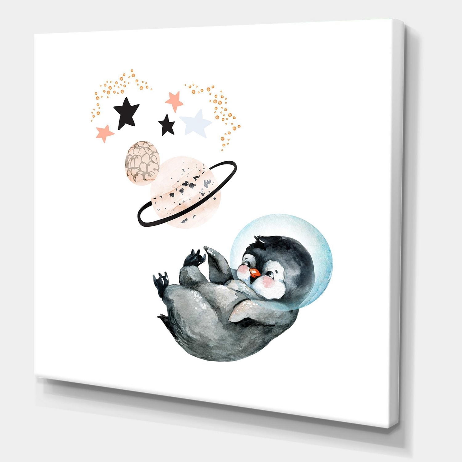 Designart Little Penguin With Stars and Planets I Canvas Wall Art