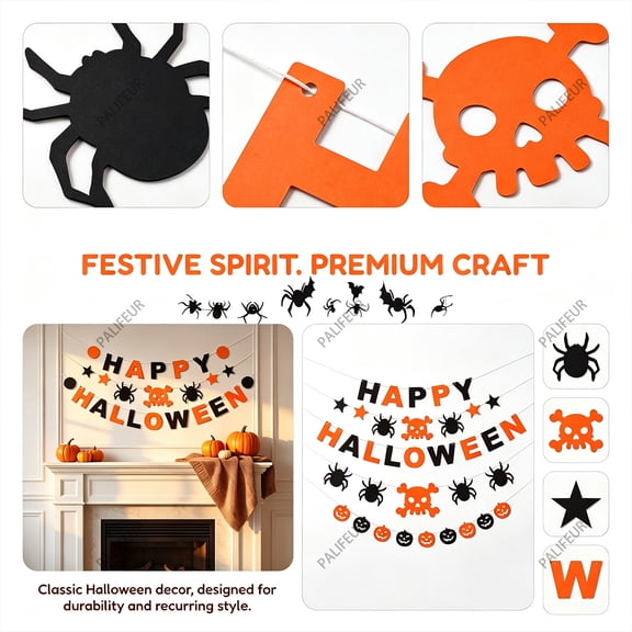 Xuniizn Happy Halloween Banner Indoor 9.84Ft Black and Orange Bunting Halloween Banners for Halloween Party Decorations, Fireplace Wall Halloween Decorations for Home Indoor & Outdoor
