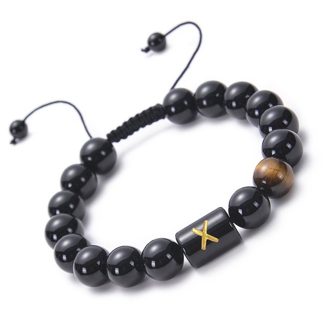 Qarigey 26 pulseras con letras ajustables de 10mm, cuentas de piedra de ojo de tigre de ónix negro Natural, de cuerda trenzada, regalo Ropa, zapatos y accesorios Miscelánea No.25