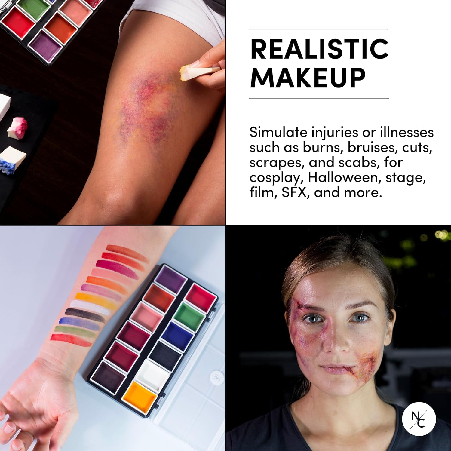 Narrative Cosmetics FX Alcohol-Activated 12 Colors Makeup Palette, Highly Pigmented Professional Makeup for the Stage, Film, Costumes, Cosplay, SFX, Performance Arts