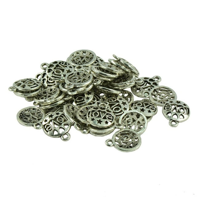 50 Uds colgantes de plata hallazgos de bricolaje artesanías hueco estrella AMOR Vintage joyería familiar