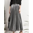 thumbnail image 5 of FEORJGP Women’s Shimmer Long Skirt Metallic Party Skirt Elastic High Waist Skirt Solid Color Pleated A-line Skirt Streetwear Elegant Chic Gothic Fashion Skirt, 5 of 9