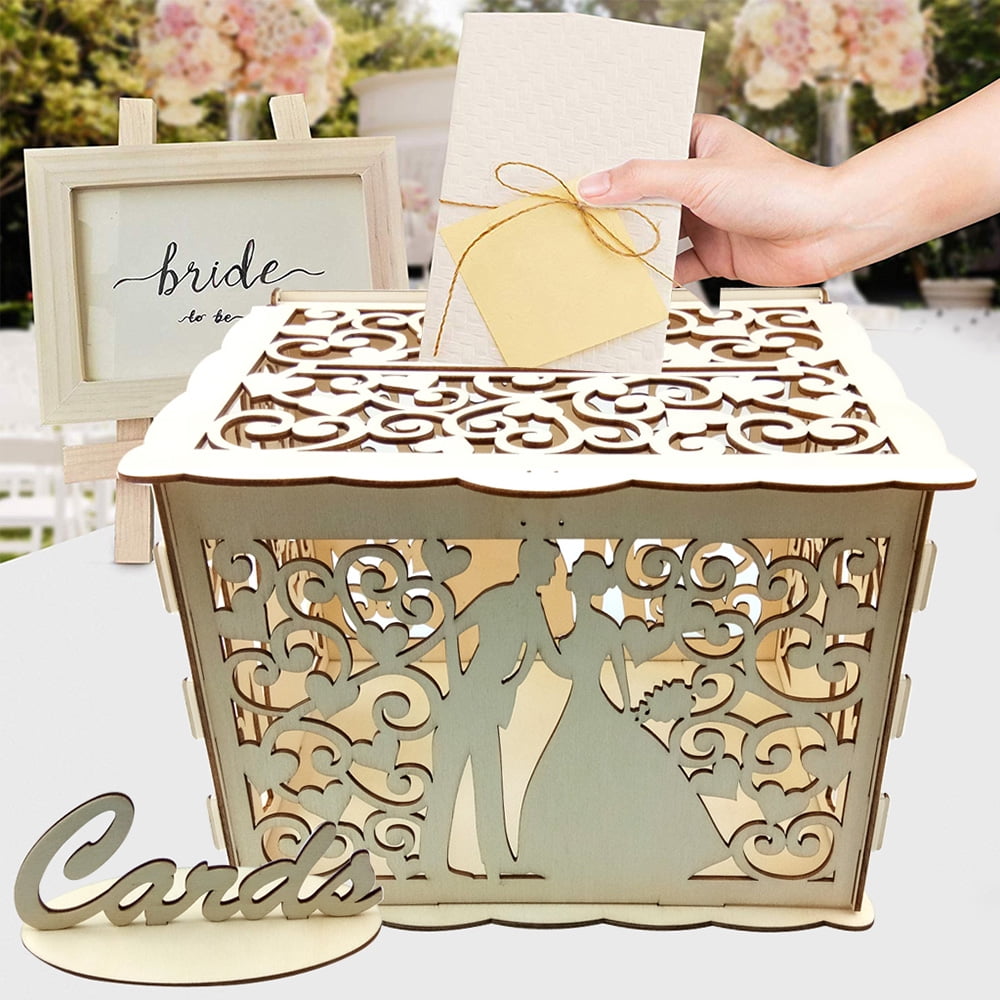 DIY Wooden Hollow Wedding Card Post Gift Card Receiving Box Wishing Well Boxes 