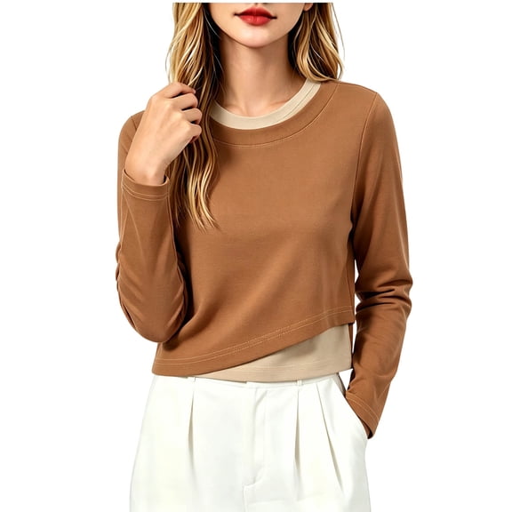 Dagugfen Tops for Teens Long Sleeve Loose Fitted Knitted Crew Neck Soft Breathable Daily Wear Tops(9-10Years,Khaki)