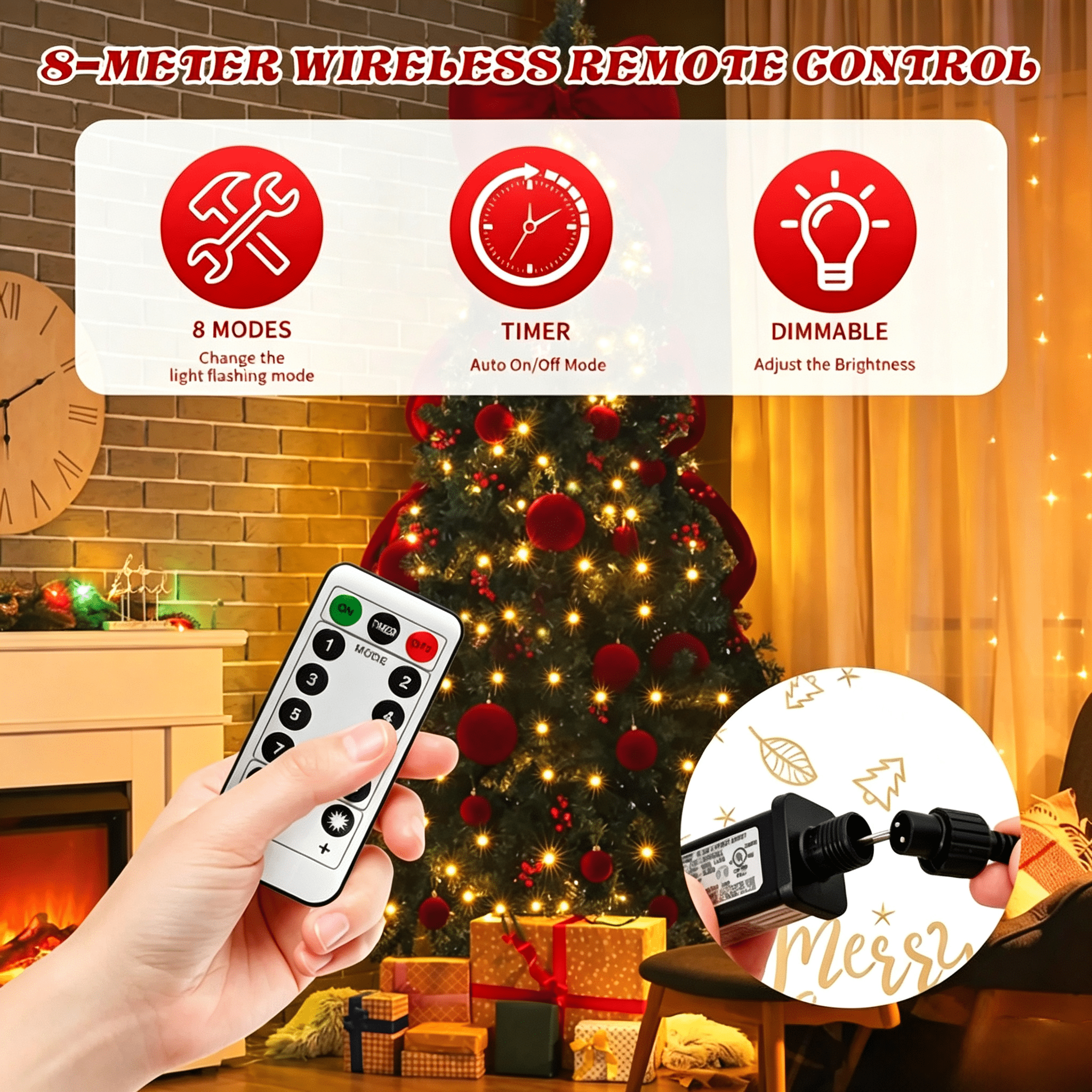 7.5FT Christmas Tree, Dark Green PVC with 1600 Branch Tips, 300 Warm White LED Lights, Easy Setup with Reinforced Metal Stand