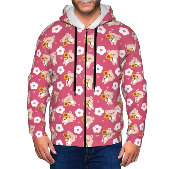 Kdxio Piggy Sunflower Print Men Hoodies Casual Hoodies for Men with Zip Pockets Full Zip Long Sleeve Sweatshirt Sports Hooded Jacket-Small