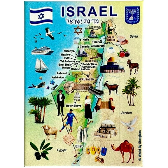 Israel Graphic Map and Attractions Souvenir Fridge Magnet 2.5" X 3.5"
