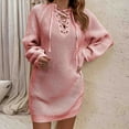 thumbnail image 4 of Rutainlusire Womens Dresses Clothes,Fashion Women Casual Solid V-Neck Long Sleeve Bandage Loose Knit Dress Autumn Blouse Pullover Tops, 4 of 9