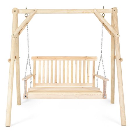 4' Porch Swing Natural Wood Garden Swing Bench Patio 