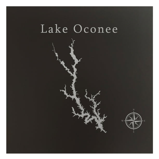 Lake Oconee 12x12" Matte Black Aluminum Metal Lake Map Wall Art