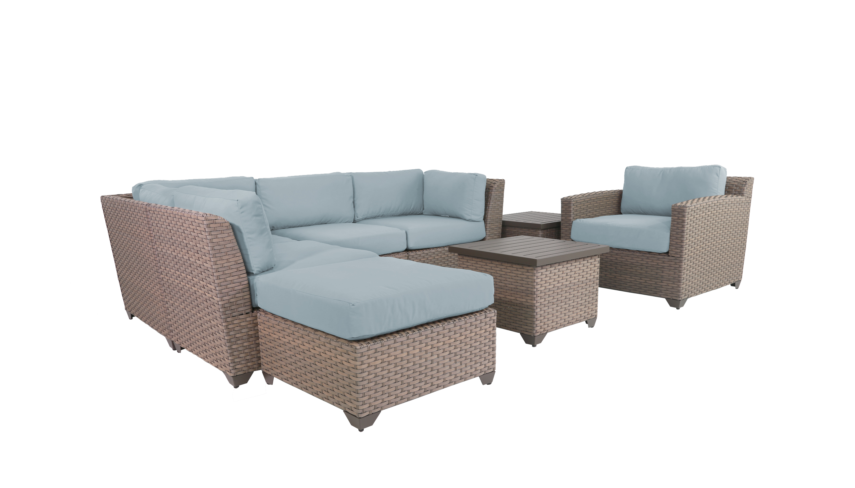TK Classics Florence Wicker 8 Piece Patio Conversation Set with End Table and 2 Sets of Cushion Covers - image 3 of 11