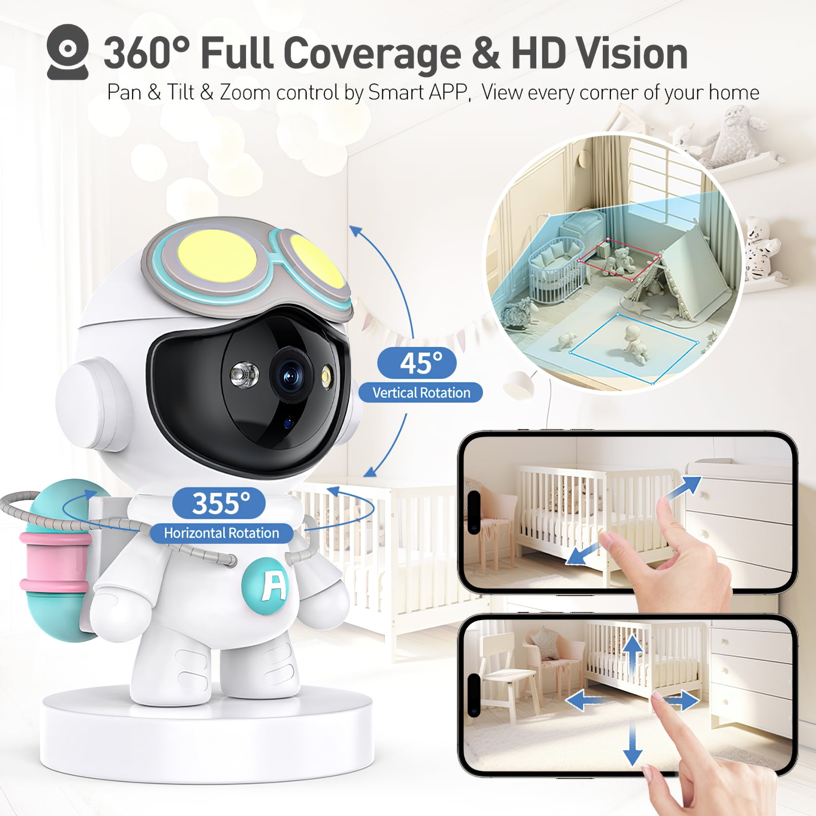 GPED 2K Indoor Security Camera for Baby Monitor, Dog Camera with Motion Detection, 2-Way Audio & Night Vision, WiFi Nanny Camera with Safety Alerts, Cloud & SD Card Storage