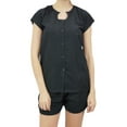 thumbnail image 4 of Bimba Womens Black Buttondown Pj 2-Piece Set Shirt & Shorts Night Dress-18, 4 of 9