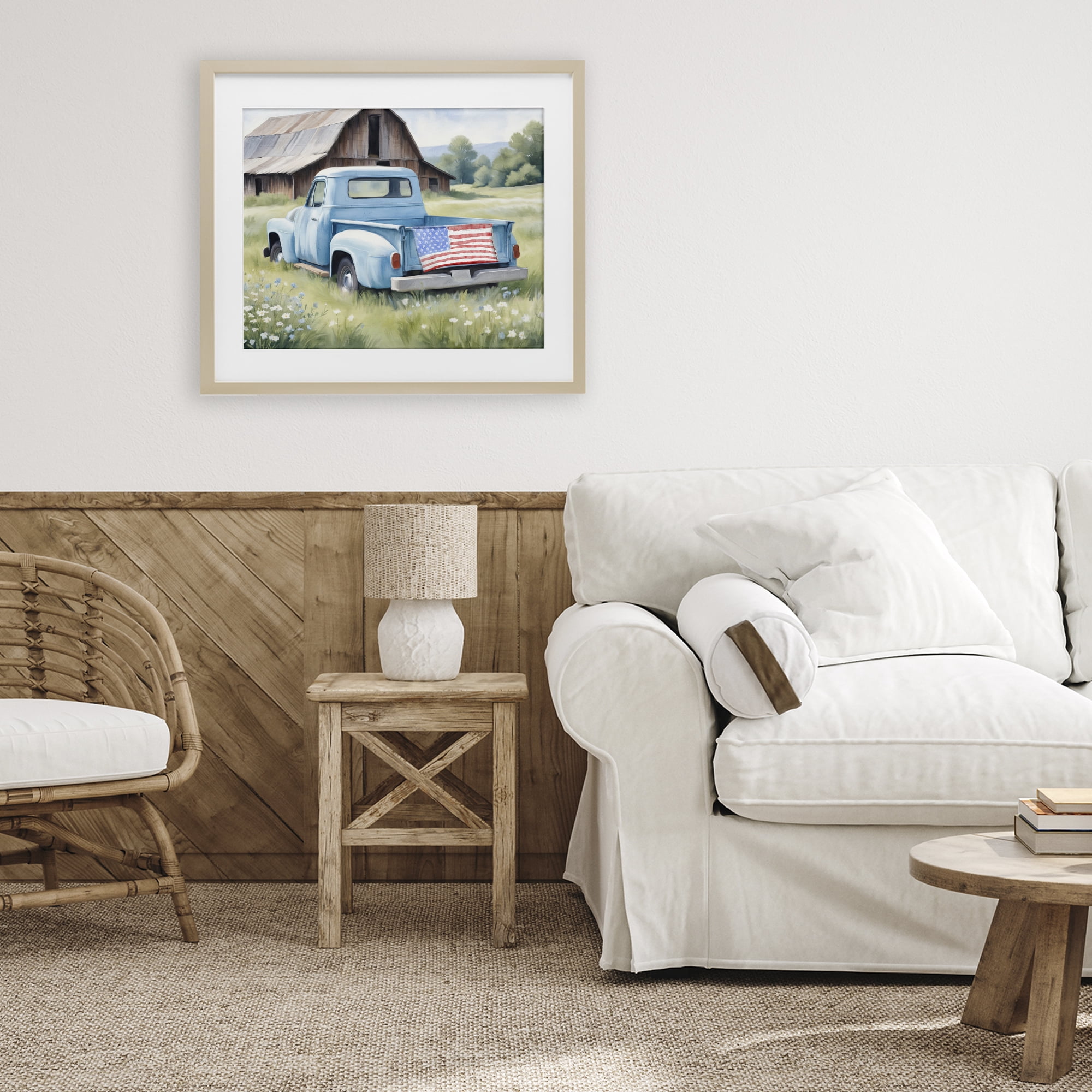 Stupell Industries American Pride Truck on Farm Birch Framed Print Under Glass, design by Kim Allen