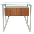 thumbnail image 2 of Hover Contemporary End Table with Brushed Stainless Steel Frame, Walnut Wood Shelf, and Clear Glass Top, 2 of 6