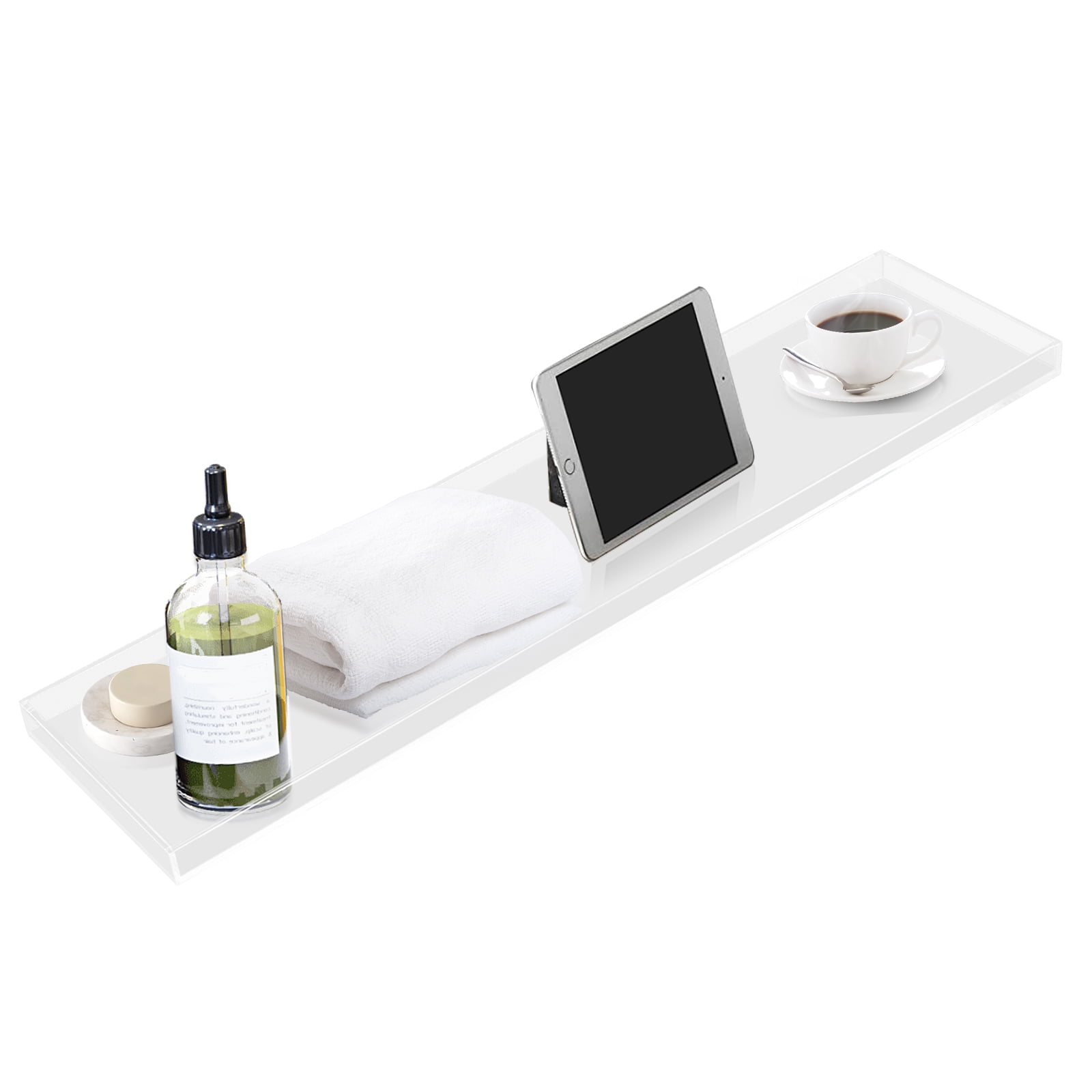 Bathtub Tray Caddy Acrylic Clear Bath Tray, Wine Glass Book Holder Bath Tub Table Caddy for Home Bathrooms Organizer Shelf Luxury Most Baths