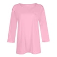 thumbnail image 4 of DENGDENG 3/4 Length Sleeve Womens Tunic Tops Summer Casual Tops Plus Size Elbow Sleeve V Neck Basic Tees Boho Three Quarter Length Blouses Business Spring Shirts Pink 3XL, 4 of 5