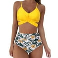 thumbnail image 2 of Female Two-Piece Bathing Suit, Solid Color Spaghetti Strap Bikini Tops+ Leopard Print Bikini Panties, 2 of 7