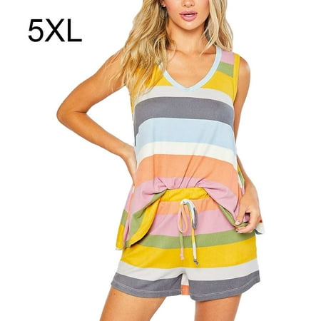 

2pcs Pajama Set Striped Summer Shorts Sleepwear Nightwear Woman
