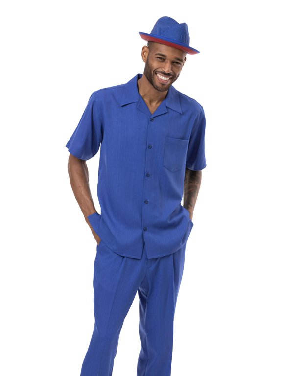 Men's 2 Piece Short Sleeve Walking Suit Solid in Royal - 696
