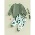 thumbnail image 4 of vera natura Baby 2Pcs Irish Day Outfits Long Sleeve Letter Sweatshirt and Shamrock Pants Set Toddler Clothes, 4 of 9