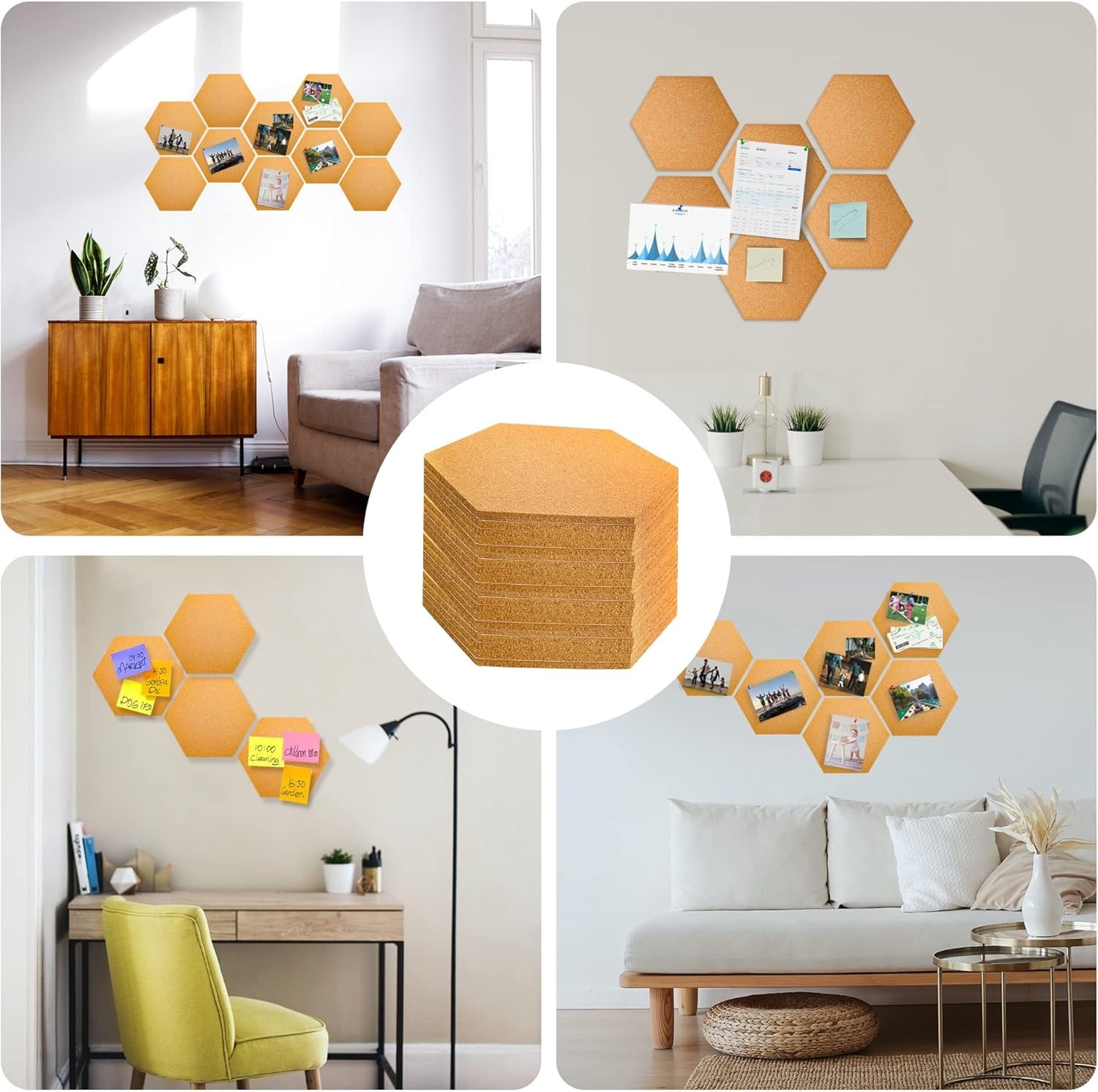 Hexagon Cork Board Tiles Bulletin Board,Bexikou 6 Pcs 1/4" Thick Small Cork Boards for Walls,Self-Adhesive Cork Tiles for Home Office Decor, School Message Board, Bulletin Board Decor
