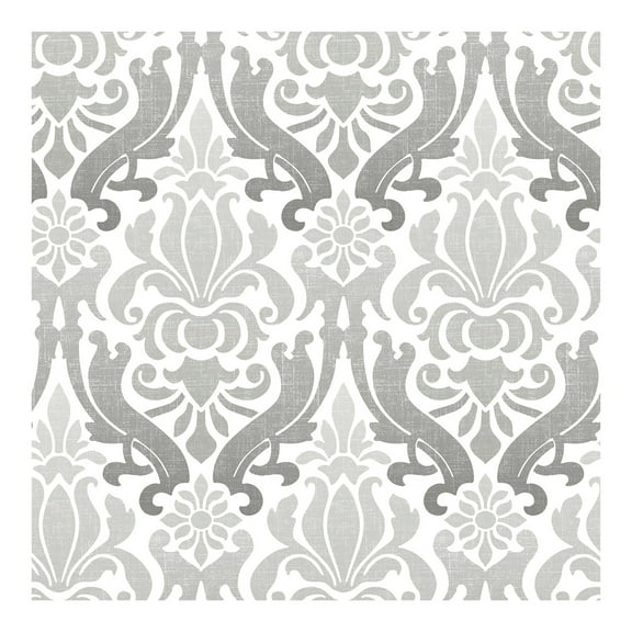 NuWallpaper Grey Nouveau Damask Vinyl Peel And Stick Wallpaper, 216-in by 20.5-in, 30.75 sq. ft.